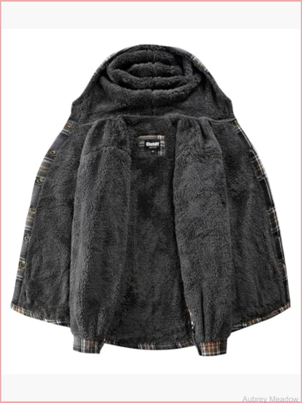 Plaid Sherpa Lined Fleece Flannel Jacket Button Down Hooded Coat - Picture 4 of 7